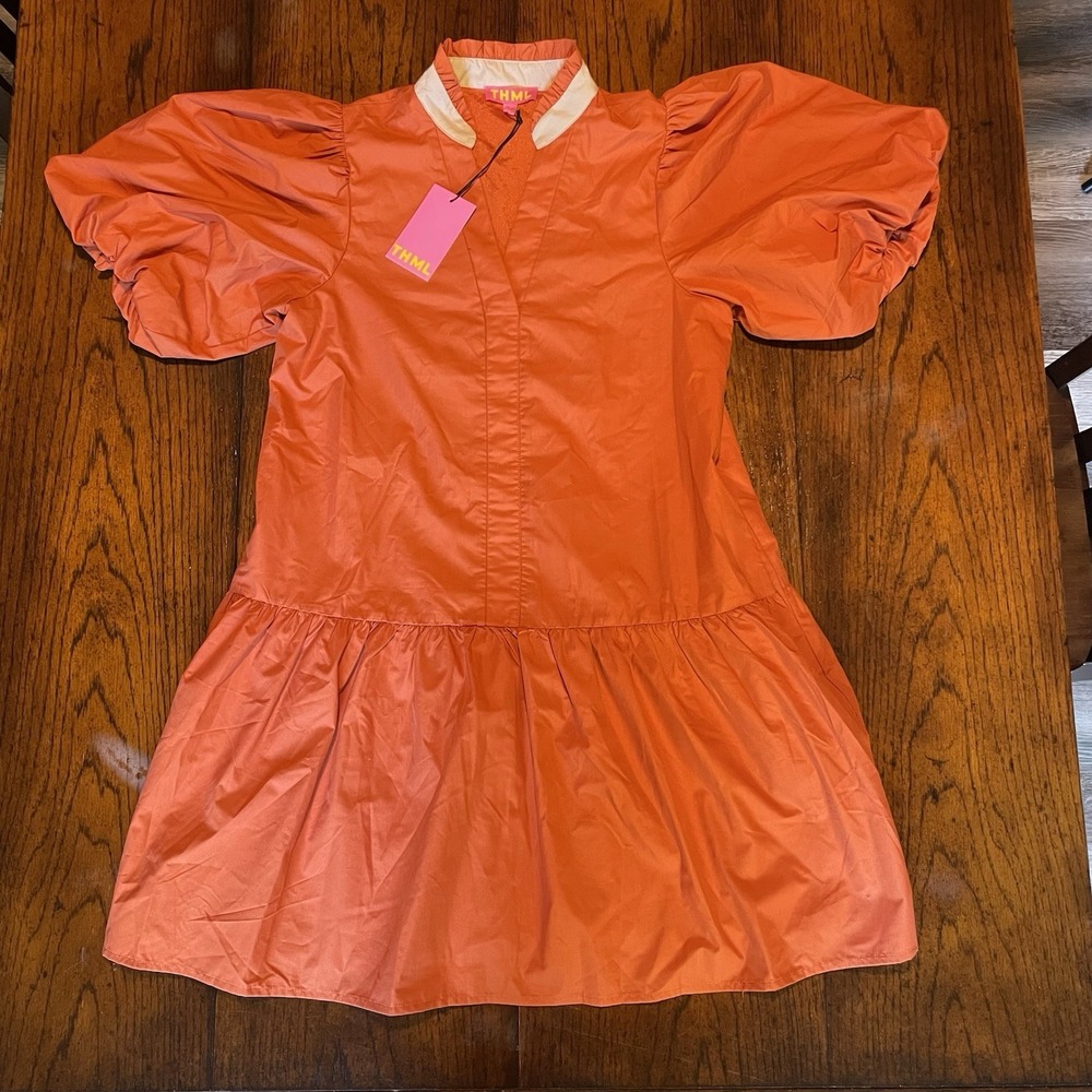 THML Maegan Puff Sleeve Dress Burnt Orange Women's Size Small‎ New with Tags